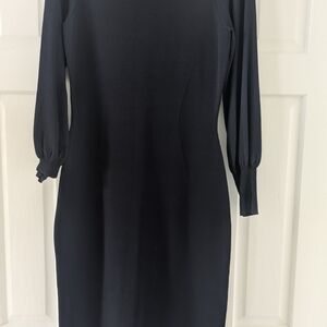 Veronika Maine Navy Crepe Knit Long-Sleeve Sheath Dress